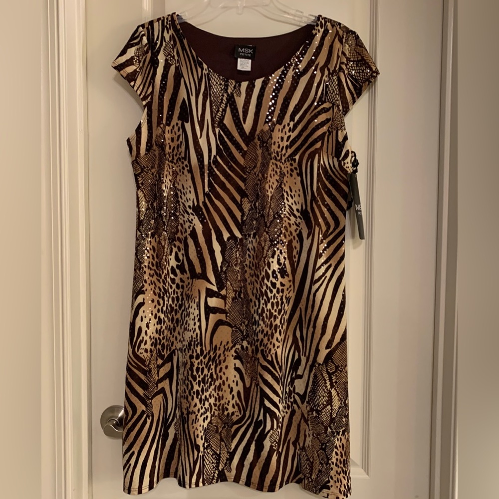 MSK Petite Animal Print Short Sleeve Dress